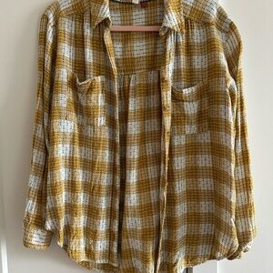 Anthropologie Pilcro Relaxed Shirt - yellow with blue stitch
